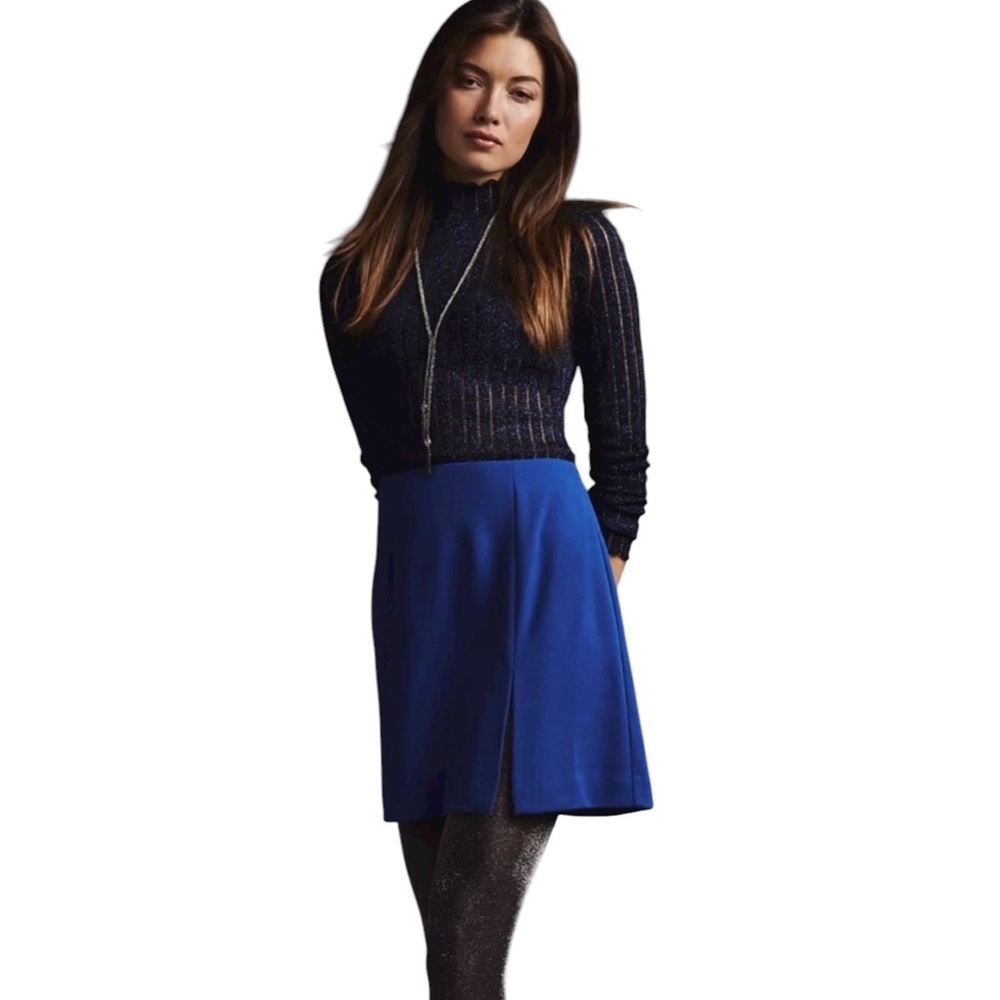ANTHRO HUTCH SOLID BLUE SPLIT FRONT DARK ACADEMIA MINISKIRT M